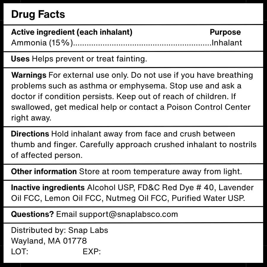 Ammonia Inhalant Ampules – Crushable Smelling Salts – 20 Count